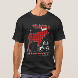 Camiseta Sra. Moose   Família de Búfalos de Xadrez Vermelha