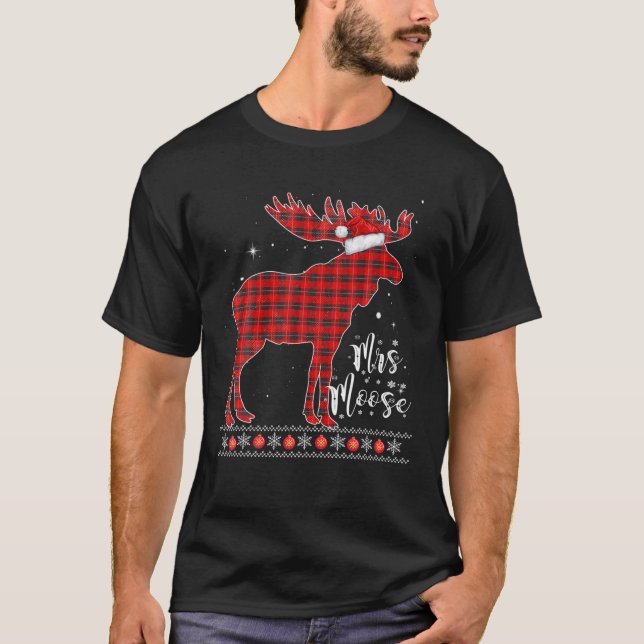 Camiseta Sra. Moose | Família de Búfalos de Xadrez Vermelha (Frente)
