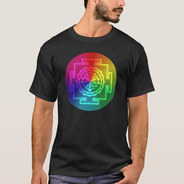 Camiseta Sri espiritual Yantra - arco-íris (Frente)