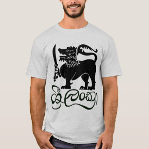 Camiseta Sri Lanka Sinalizador Lion Negro com Texto Sinhala