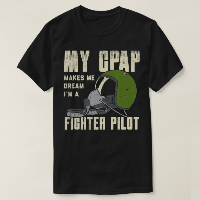 Camiseta Sroning CPAP como uma máscara piloto de caça engra (Frente do Design)