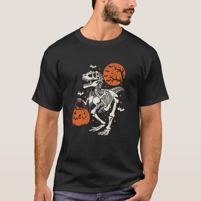 Camiseta Ssauro Engraçado, Dinossauro das Halloween Pumpkin (Frente)