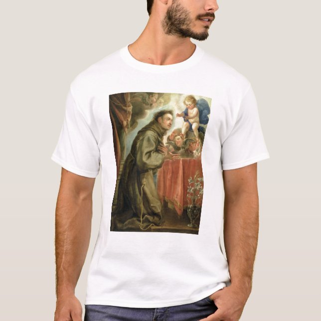 Camiseta St Anthony de Pádua adorador a criança do cristo (Frente)