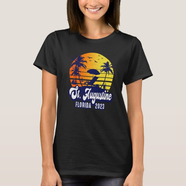 Camiseta St. Augustine 2023 Florida Sunset Beach Retro Prem (Frente)