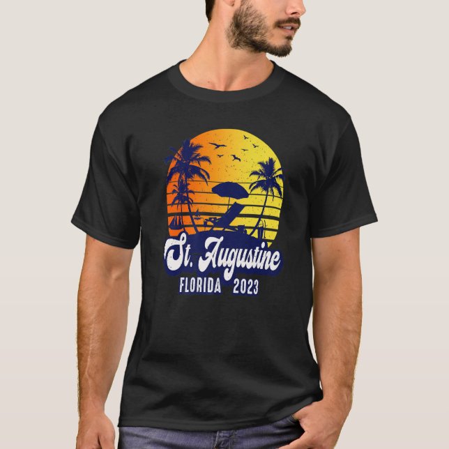 Camiseta St. Augustine 2023 Florida Sunset Beach Retro Prem (Frente)
