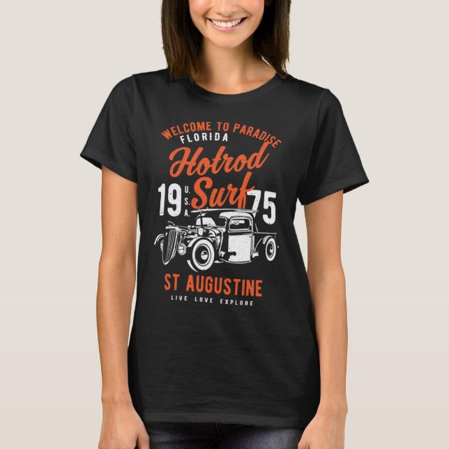 Camiseta St Augustine Florida Retro Hotrod Surf Distressed  (Frente)