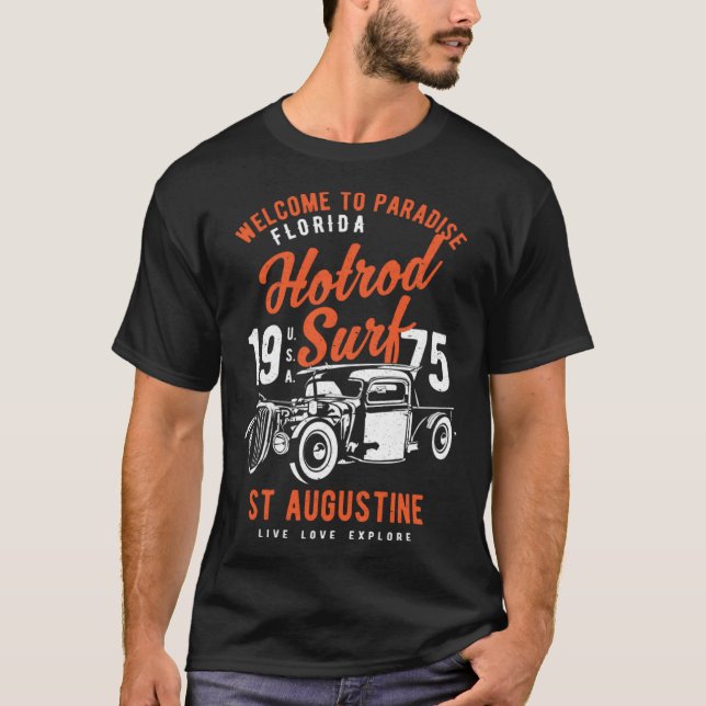 Camiseta St Augustine Florida Retro Hotrod Surf Distressed  (Frente)