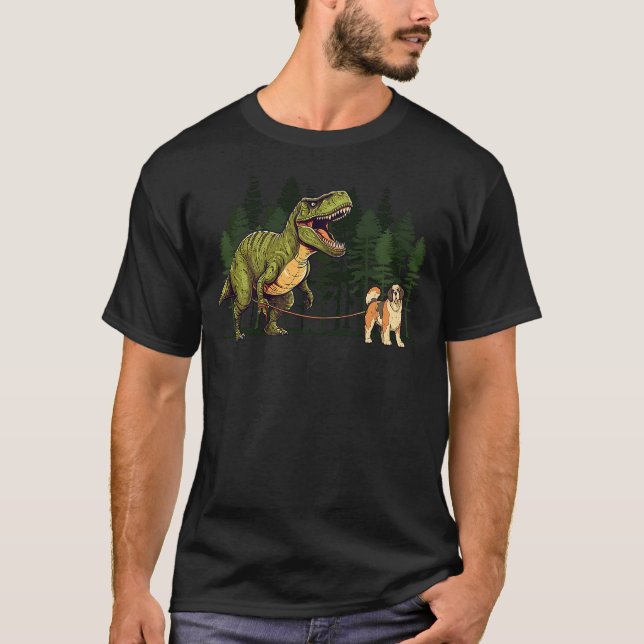 Camiseta St. Bernard Dinosaur T-Rex Walking Funny Dog Trex  (Frente)