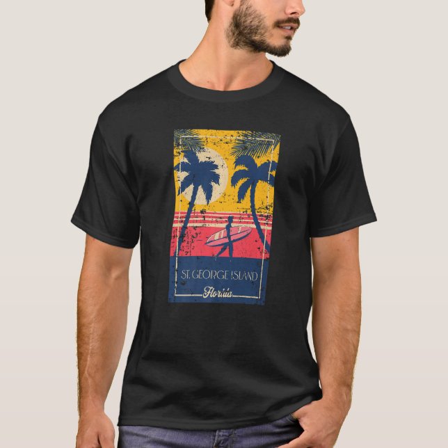 Camiseta St George Island Florida Retro Surfer Distressed (Frente)