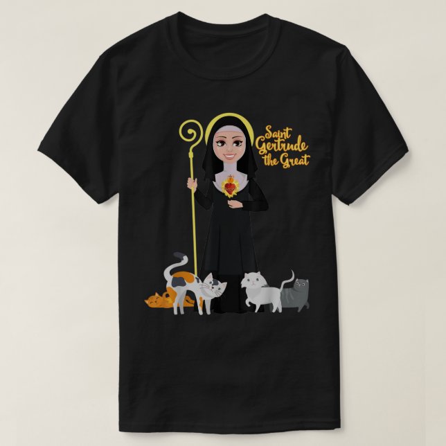 Camiseta St Gertrude Patron Saint of Cats Lovers Great Nive (Frente do Design)