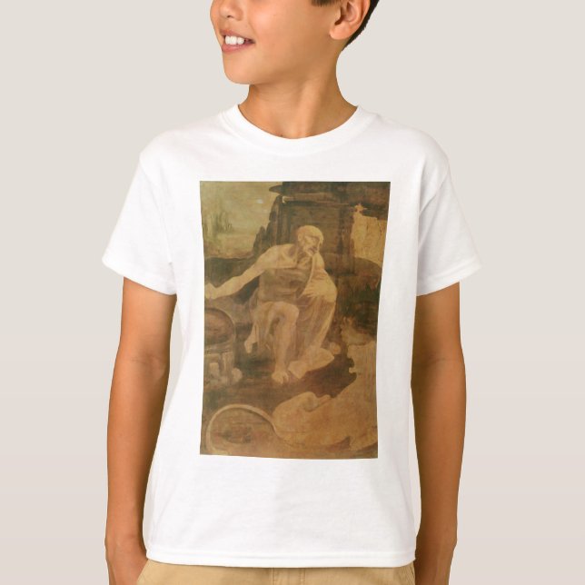 Camiseta St Jerome na região selvagem por Leonardo da Vinci (Frente)