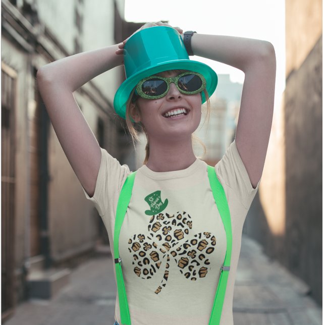 Camiseta St Patrick Leopard Clover Shamrock Leprechaun Hat (Criador carregado)