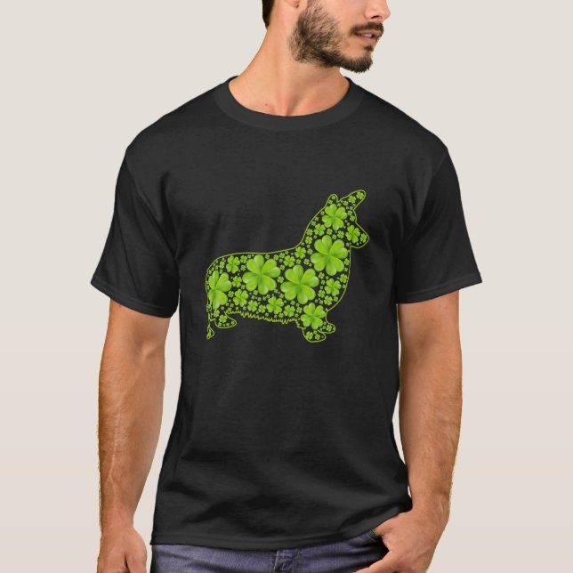 Camiseta St. Patrick Retro Leprechaun Corgi Dog Shamrock (Frente)