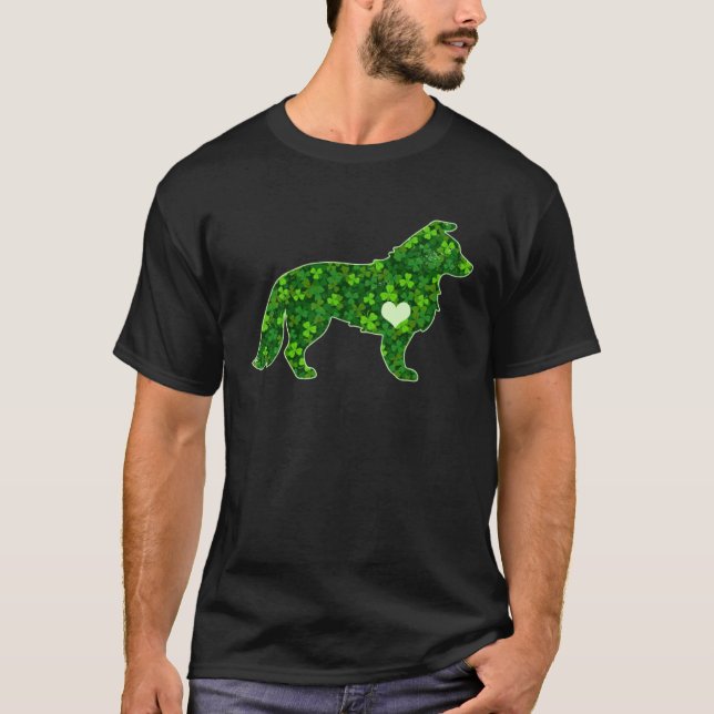 Camiseta St Patrick s Day Border Collie Irish Green Shamroc (Frente)