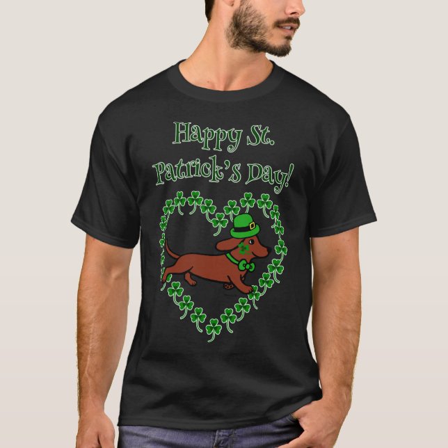 Camiseta St Patrick S Day Red Smooth Dachshund (Frente)
