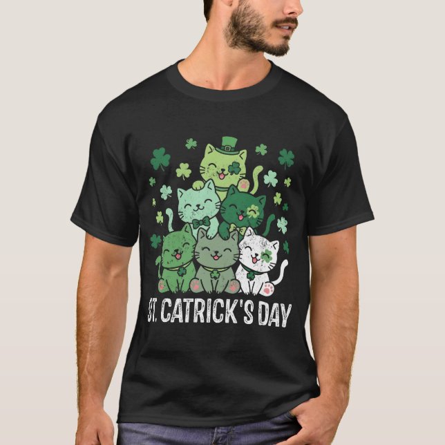 Camiseta St Patricks Catricks Day Funny Cats Shamrock (Frente)