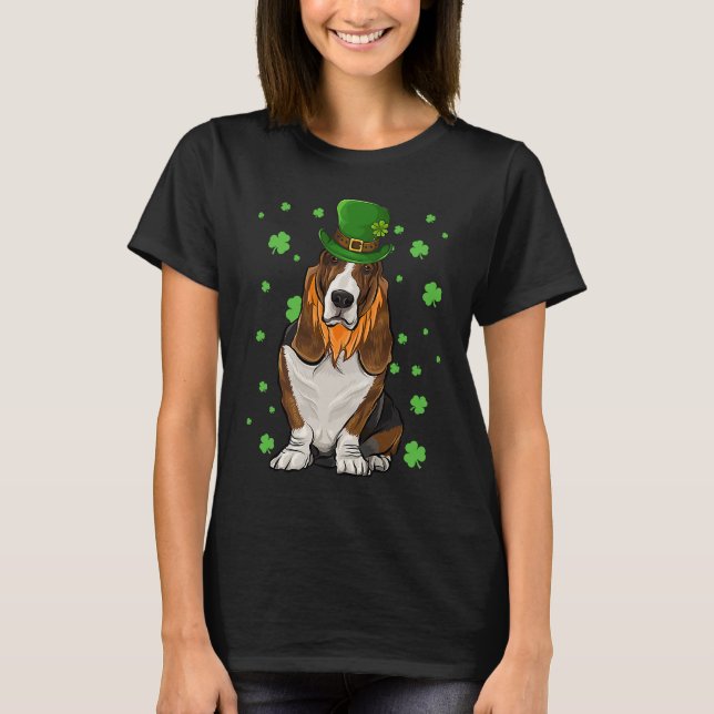 Camiseta St Patricks Day Basset Hound Dog Shamrock (Frente)