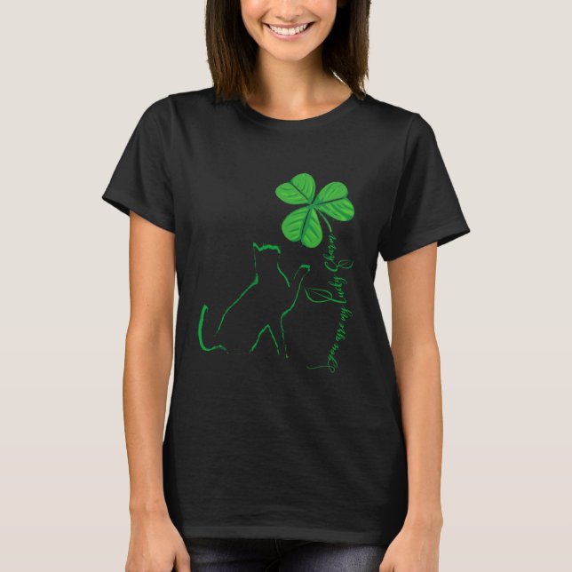Camiseta St Patricks Day Black Cat My Lucky Charm Shamrock  (Frente)