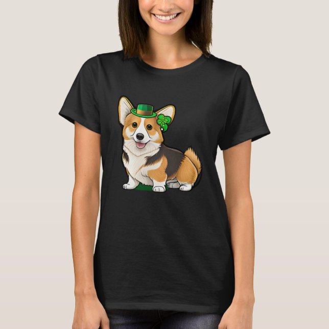 Camiseta St Patrick's Day Corgi Dog Irish Shamrock Leprecha (Frente)