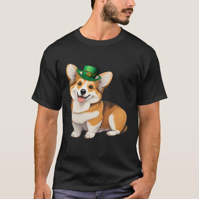 Camiseta St Patrick's Day Corgi Dog Irish Shamrock Leprecha (Frente)