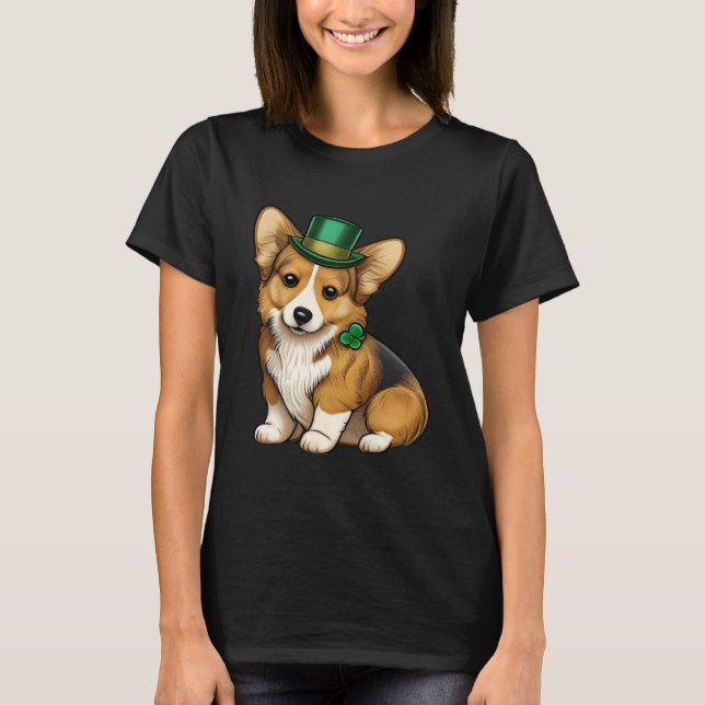 Camiseta St Patrick's Day Corgi Dog Irish Shamrock Leprecha (Frente)