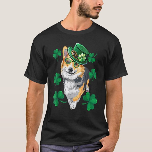 Camiseta St Patrick's Day Corgi Leprechaun Pet Dog Lover (Frente)