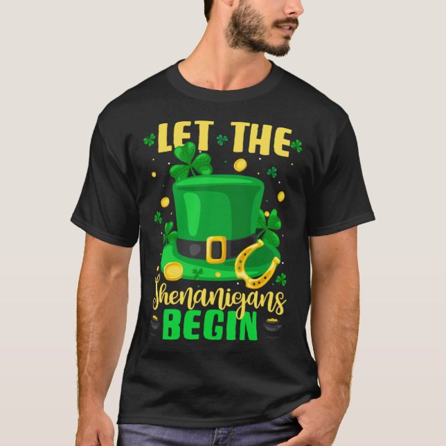 Camiseta St Patricks Day Costume Let Shenanigans Begin Lepr (Frente)