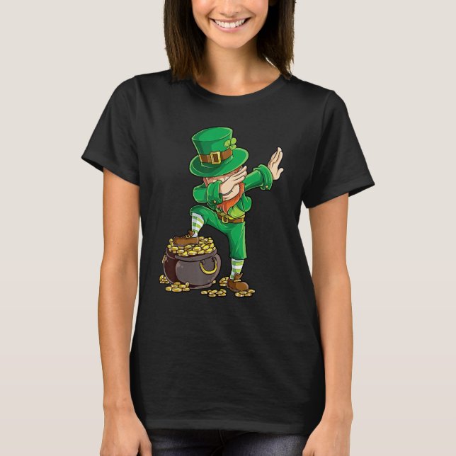 Camiseta St Patricks Day Dabbing Leprechaun Boys Men Funny  (Frente)