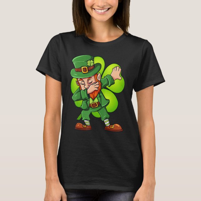 Camiseta St Patricks Day Dabbing Leprechaun Clover Boys Gir (Frente)