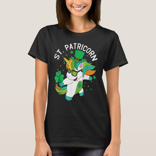 Camiseta St Patricks Day Dabbing Unicorn Leprechaun Leprico (Frente)