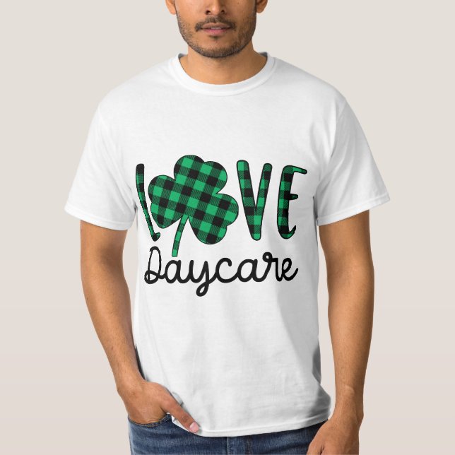 Camiseta St Patricks Day Daycare Teacher Plaid Shamrock  (Frente)