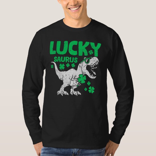 Camiseta St Patricks Day Dinosaur Shirt Boys Kids Toddler L (Frente)