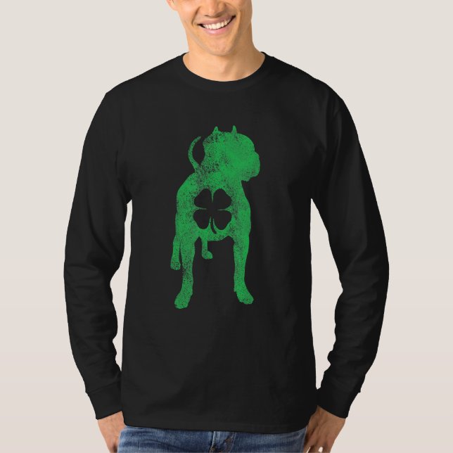 Camiseta St Patrick's Day Dog Pit Bull Shamrock Clover Iris (Frente)