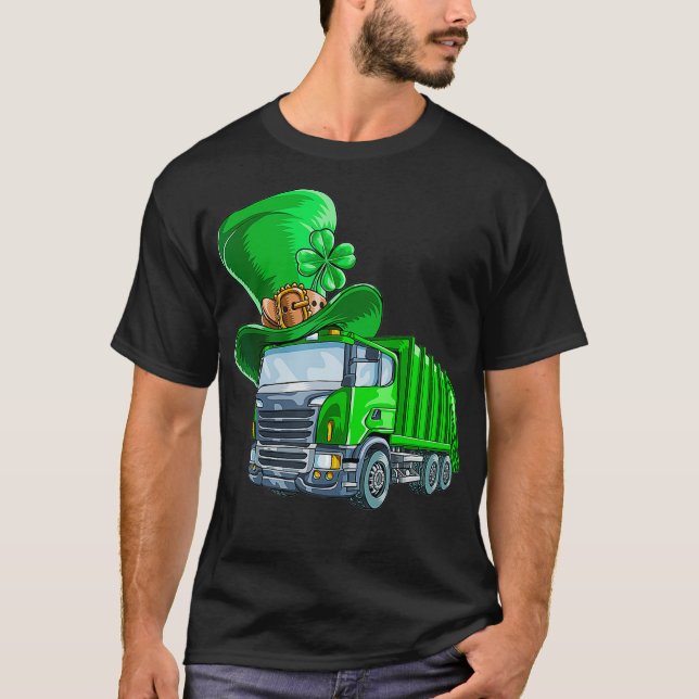 Camiseta St Patricks Day Garbage Truck  Shamrock Men Kids (Frente)