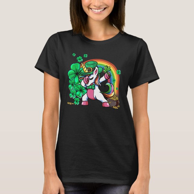 Camiseta St Patricks Day Girls Dabbing Unicorn Leprechaun L (Frente)