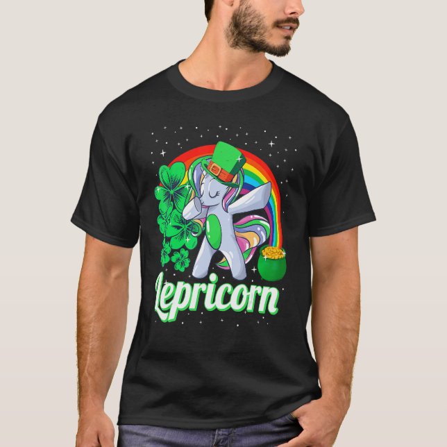 Camiseta St Patricks Day Girls Dabbing Unicorn Leprechaun L (Frente)