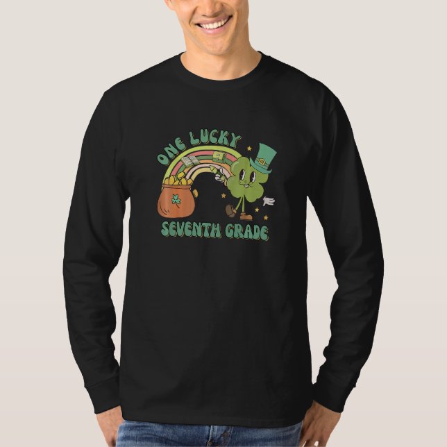 Camiseta St Patricks Day Groovy Shamrock One Lucky 7th Grad (Frente)