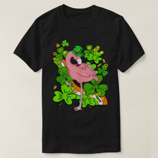 Camiseta St Patricks Day Irish Flamingo Shamrock Saint Patt (Frente do Design)