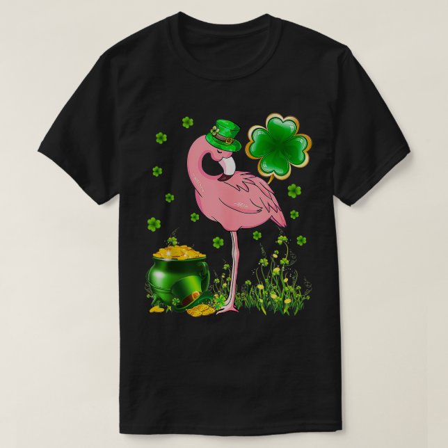 Camiseta St Patricks Day Irish Flamingo Shamrock Saint Patt (Frente do Design)