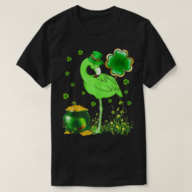 Camiseta St Patricks Day Irish Flamingo Shamrock Saint Patt (Frente do Design)
