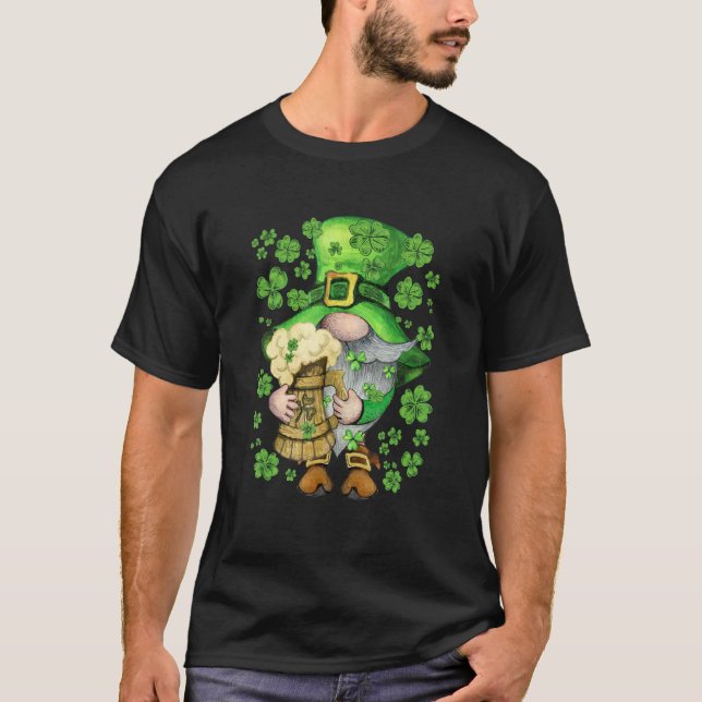 Camiseta St Patrick's Day Irish Gnome Jar Of Beer & Shamroc (Frente)