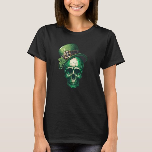 Camiseta St Patricks Day Irish Green Leprechaun Skull (Frente)