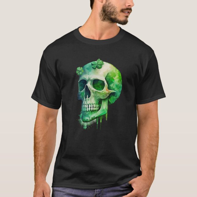 Camiseta St Patricks Day Irish Green Skull C Shamrock (Frente)