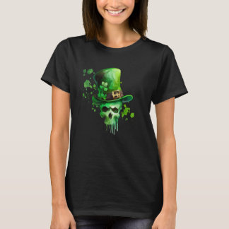 Camiseta St Patricks Day Irish Leprechaun Shamrock Skull C