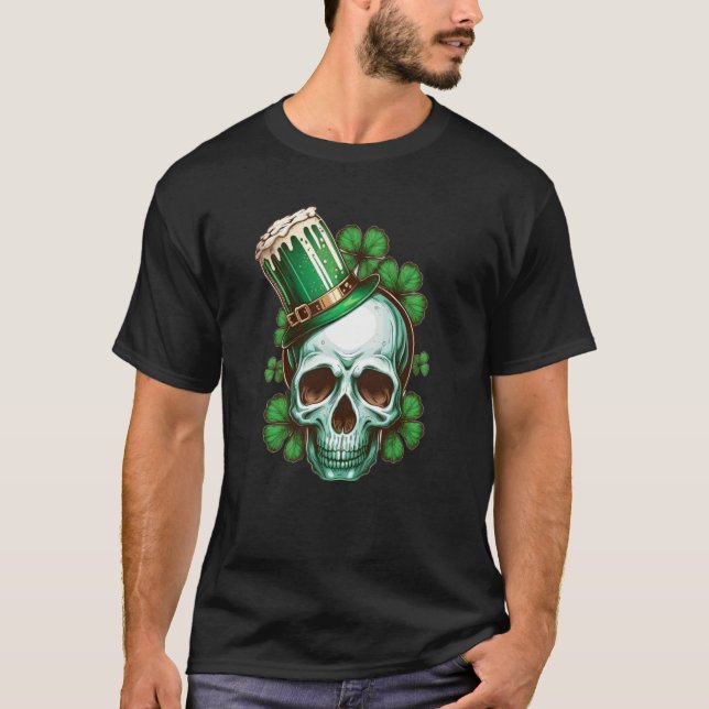 Camiseta St Patricks Day Irish Skull Leprechaun C Shamrock (Frente)