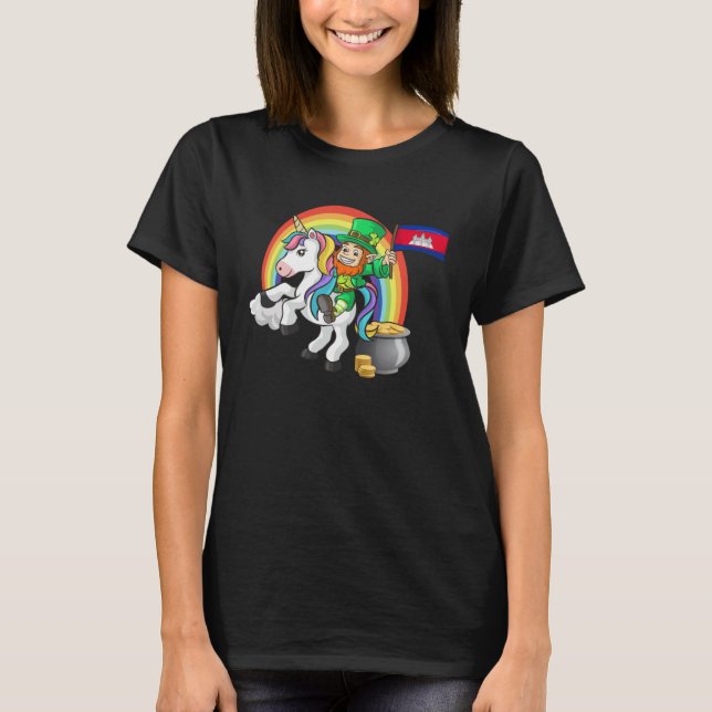 Camiseta St Patricks Day Irish Unicorn Cambodia Khmer Cambo (Frente)