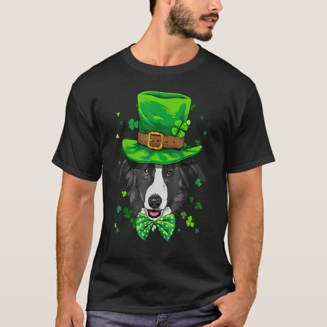 Camiseta St Patrick's Day Leprechaun Border Collie Dog Sham (Frente)