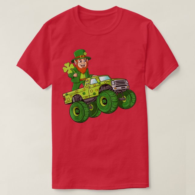 Camiseta St Patricks Day Leprechaun Monster Truck Lucky Boy (Frente do Design)