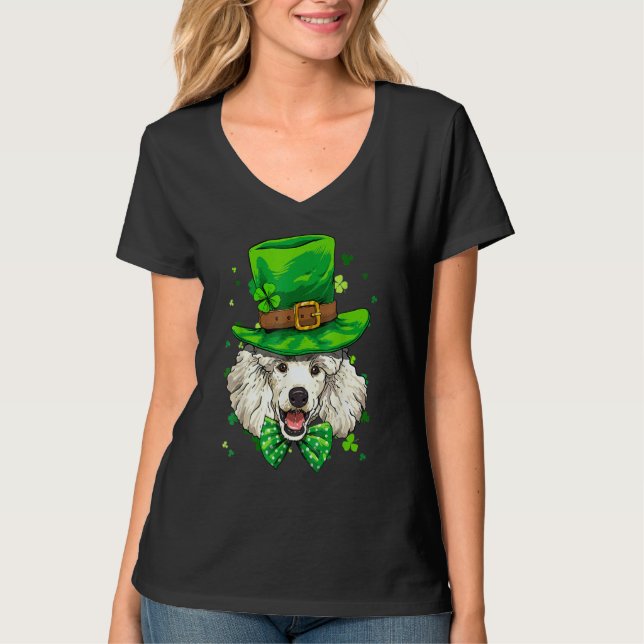 Camiseta St Patrick's Day Leprechaun Shamrock Poodle Dog Ir (Frente)