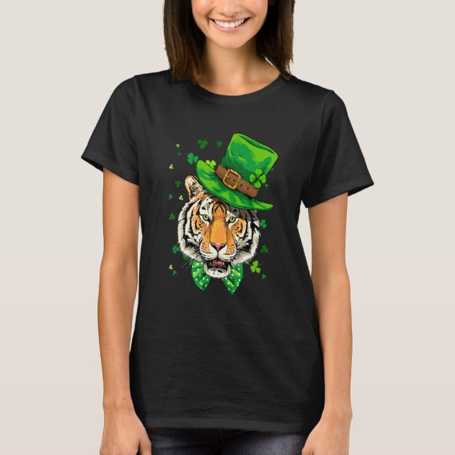 Camiseta St Patrick's Day Leprechaun Tiger Shamrock Tiger   (Frente)